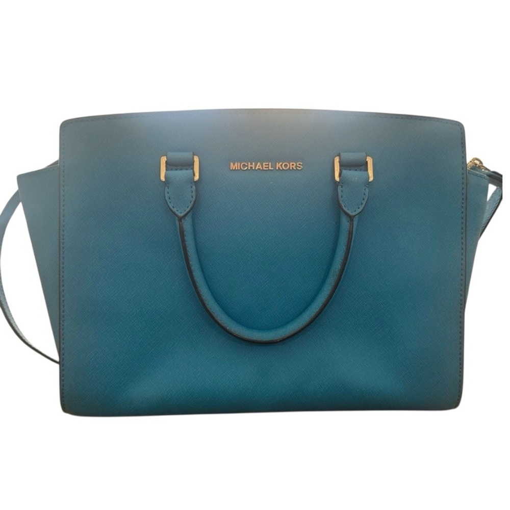 Michael Kors Blue-Teal Saffiano Leather Satchel Crossbody Bag